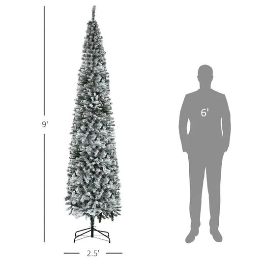 9ft Flocked Christmas Tree, Pencil Christmas Tree