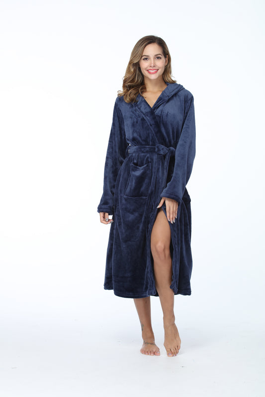 Thick Hooded Bathrobe With Pockets Fluffy Sleepwear For Men