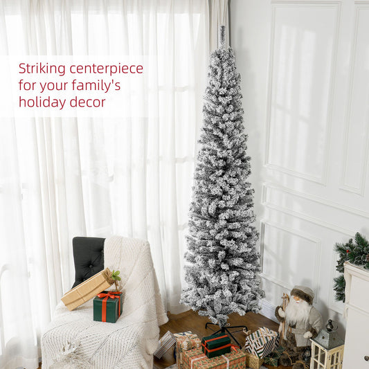 7.5ft Flocked Christmas Tree, Pencil Christmas Tree