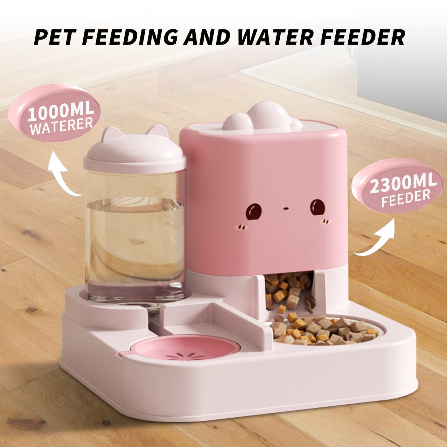 Super Cute Pink Cartoon Shaped Pet Feeding And Drinking Device