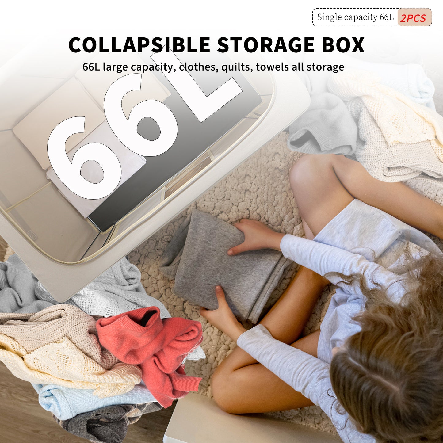 2PCS Foldable Oxford Cloth Storage Boxes  Large Capacity With Clear Window