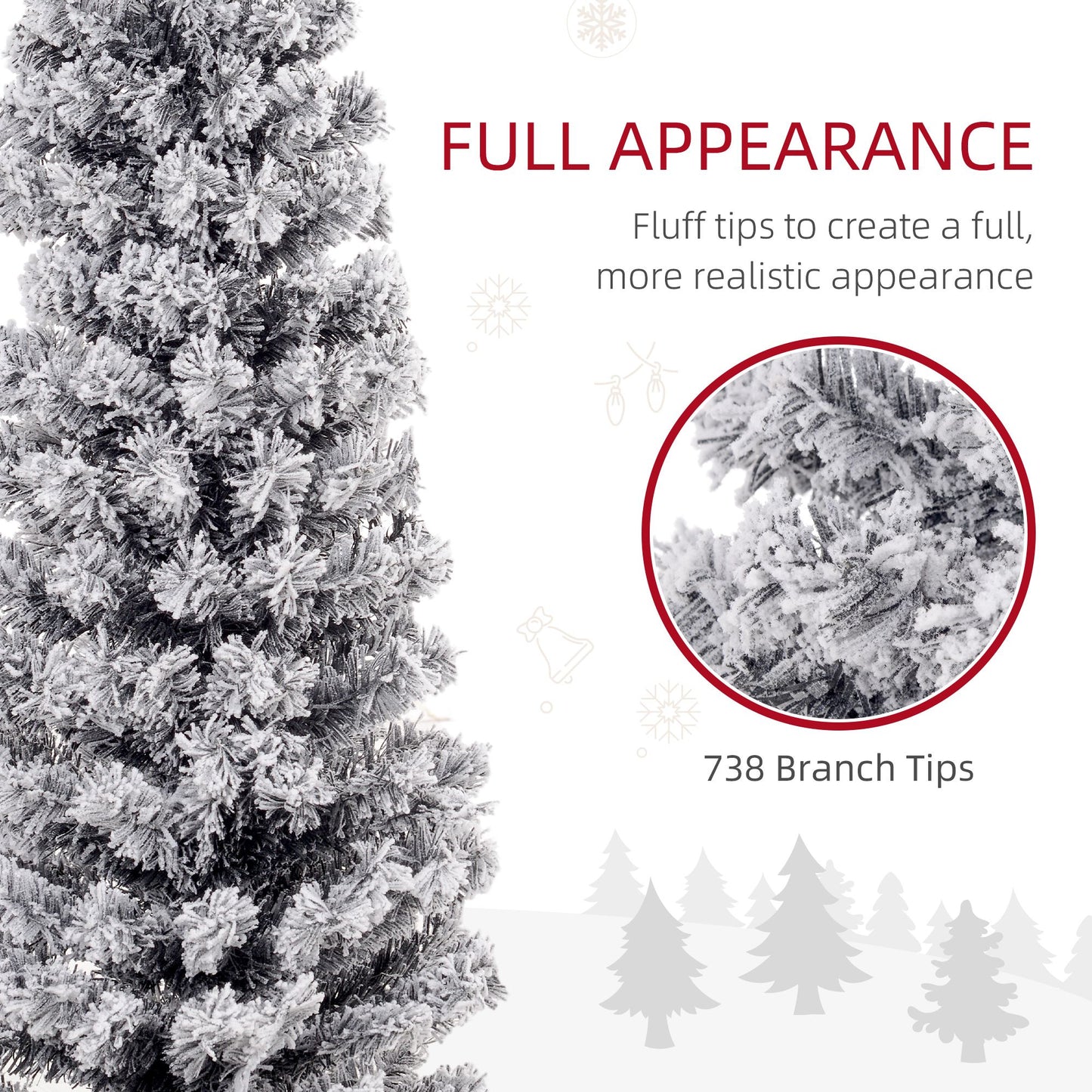 7.5ft Flocked Christmas Tree, Pencil Christmas Tree