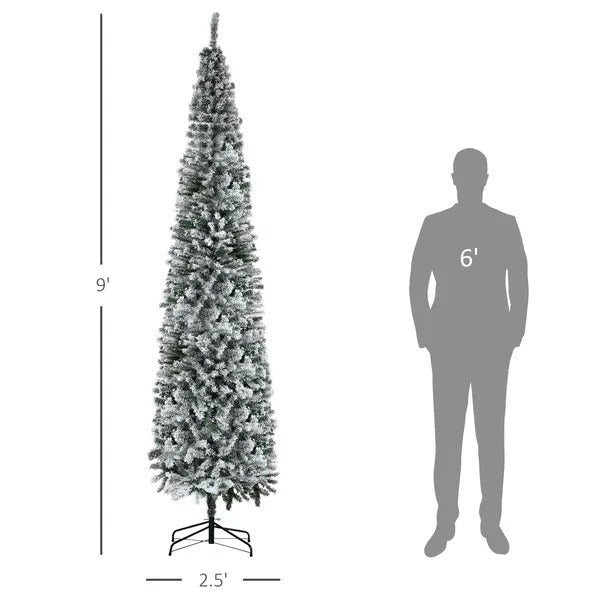 9ft Flocked Christmas Tree, Pencil Christmas Tree
