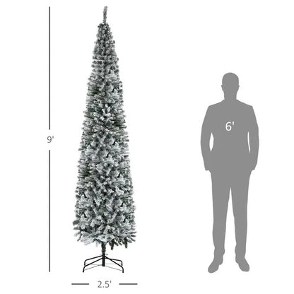 9ft Flocked Christmas Tree, Pencil Christmas Tree