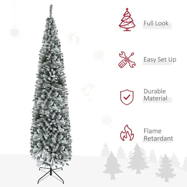 9ft Flocked Christmas Tree, Pencil Christmas Tree