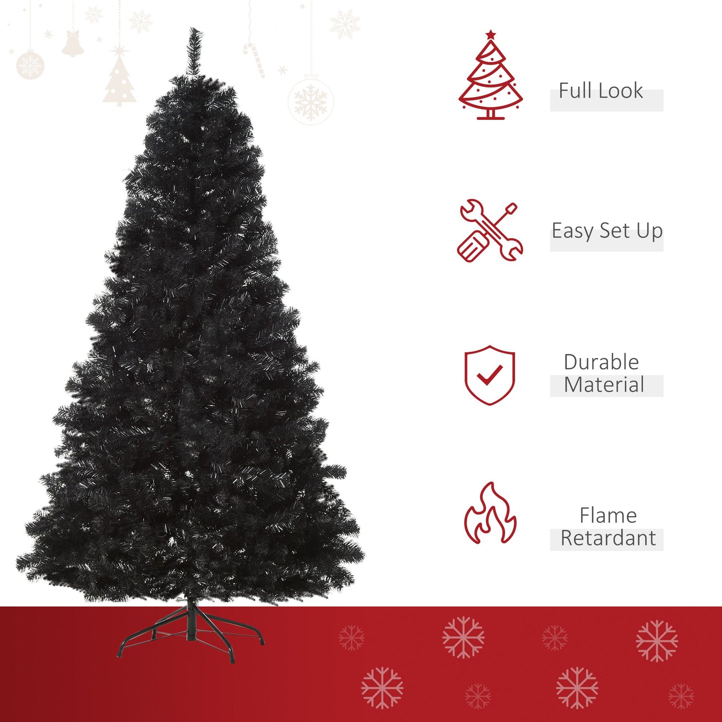 7ft Artificial Christmas Tree Holiday Home Indoor Decoration With Automatic Open, Black