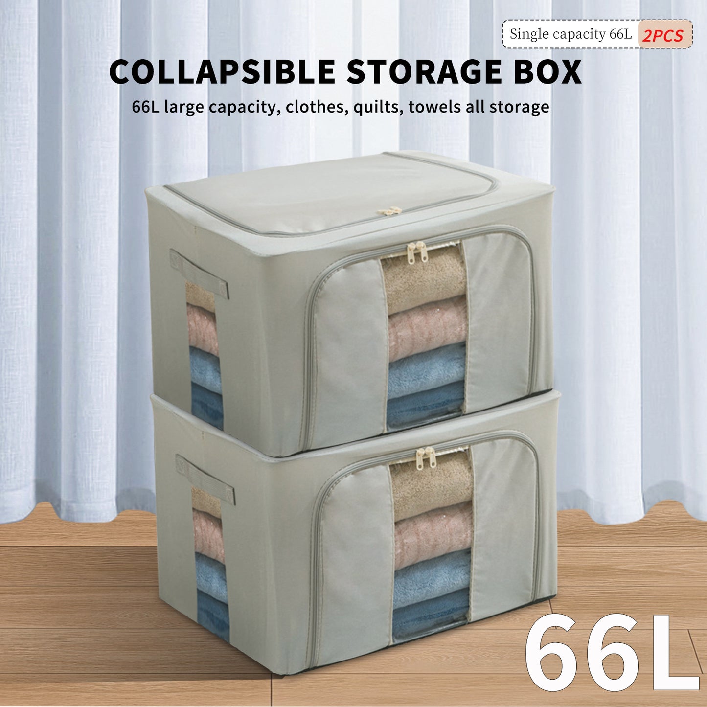 2PCS Foldable Oxford Cloth Storage Boxes  Large Capacity With Clear Window