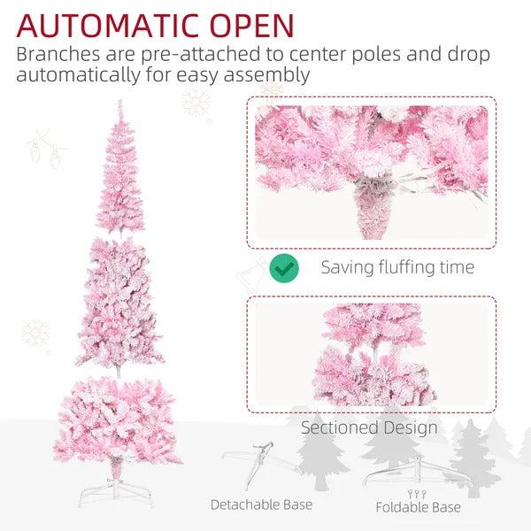 7.5 Foot Prelit Snow Flocked Artificial Christmas Tree With Pencil Shape