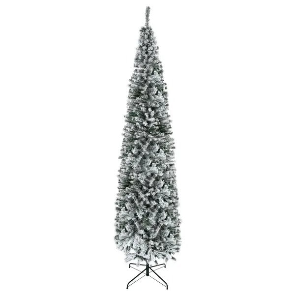 9ft Flocked Christmas Tree, Pencil Christmas Tree