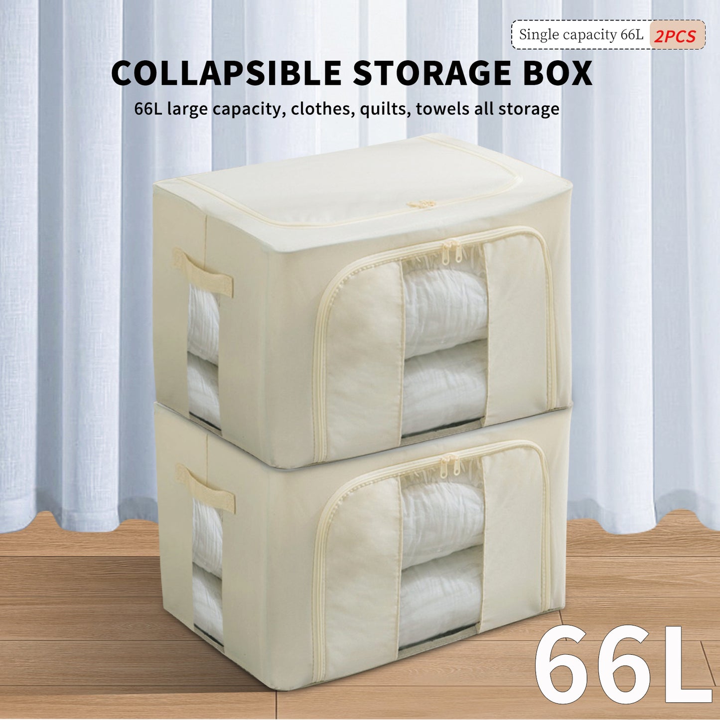 2PCS Foldable Oxford Cloth Storage Boxes  Large Capacity With Clear Window