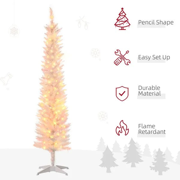 6' Prelit Christmas Trees, Pencil Artificial Christmas Tree