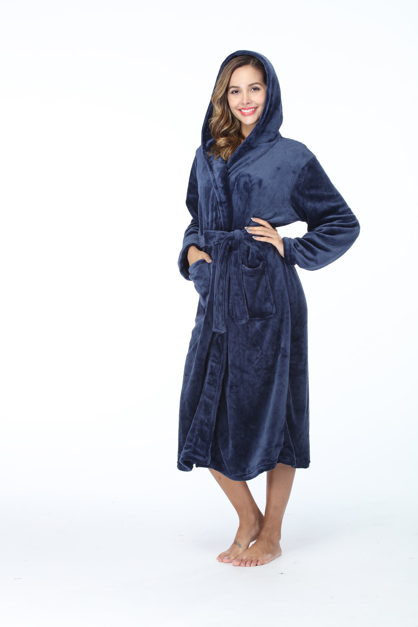 Thick Hooded Bathrobe With Pockets Fluffy Sleepwear For Men
