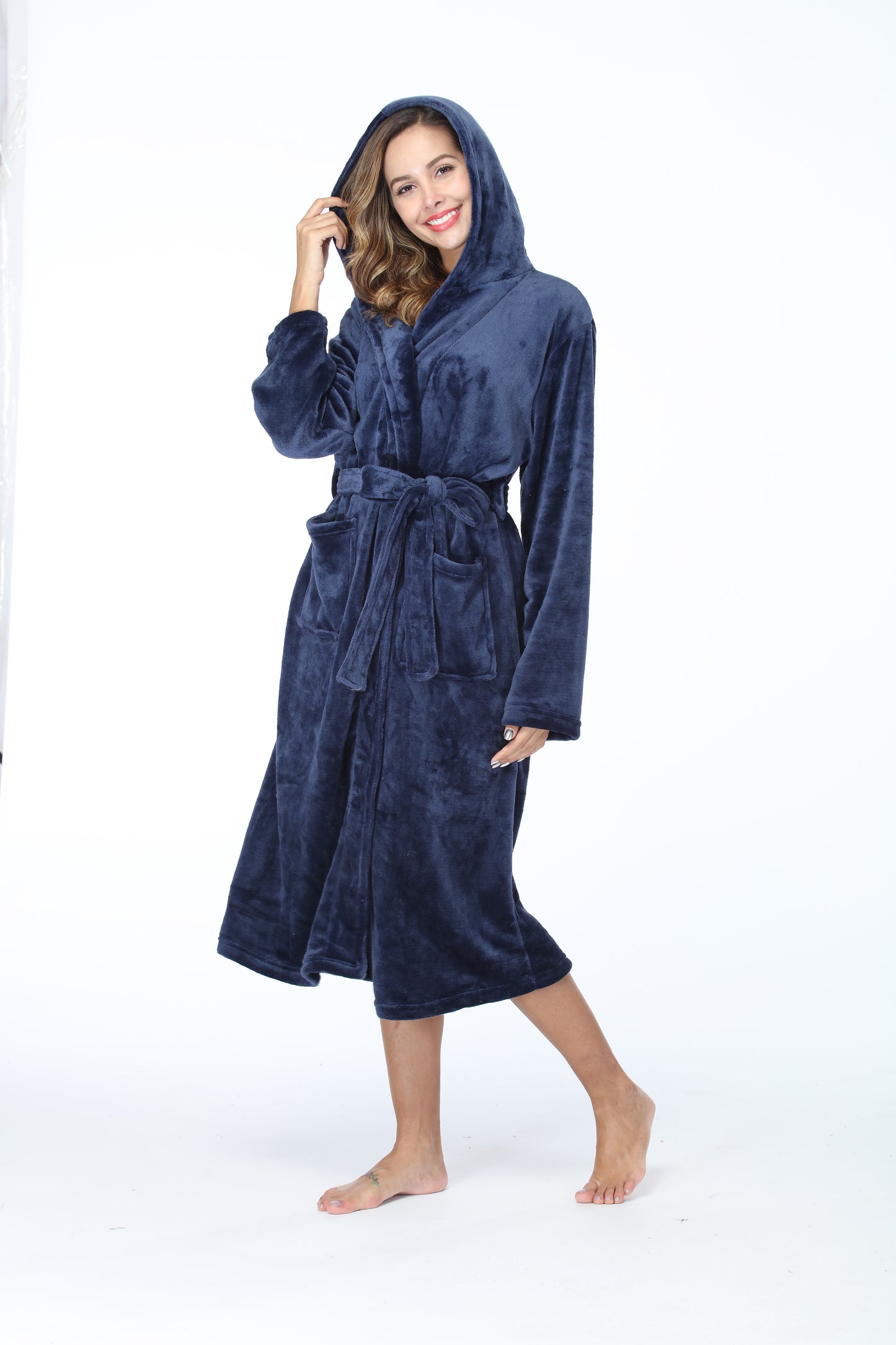 Thick Hooded Bathrobe With Pockets Fluffy Sleepwear For Men