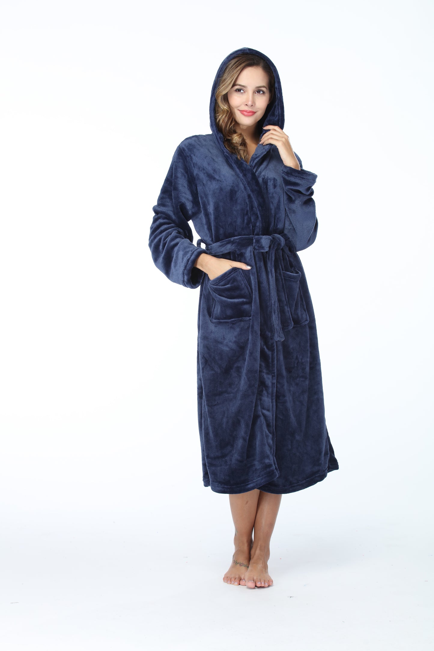 Thick Hooded Bathrobe With Pockets Fluffy Sleepwear For Men