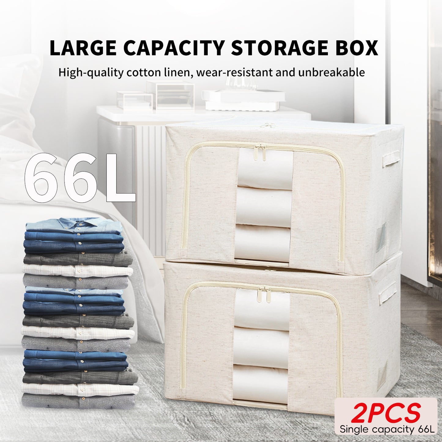 2PCS Foldable Oxford Cloth Storage Boxes  Large Capacity With Clear Window