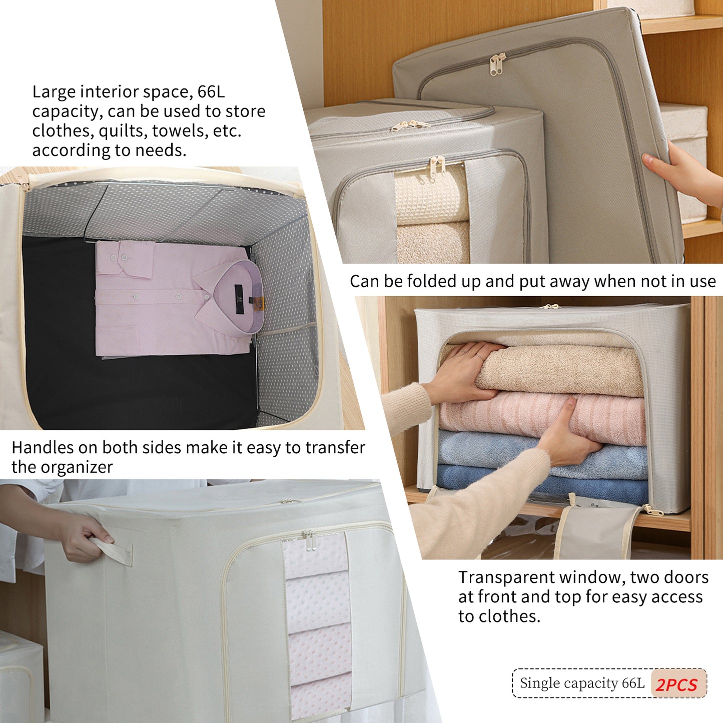 2PCS Foldable Oxford Cloth Storage Boxes  Large Capacity With Clear Window