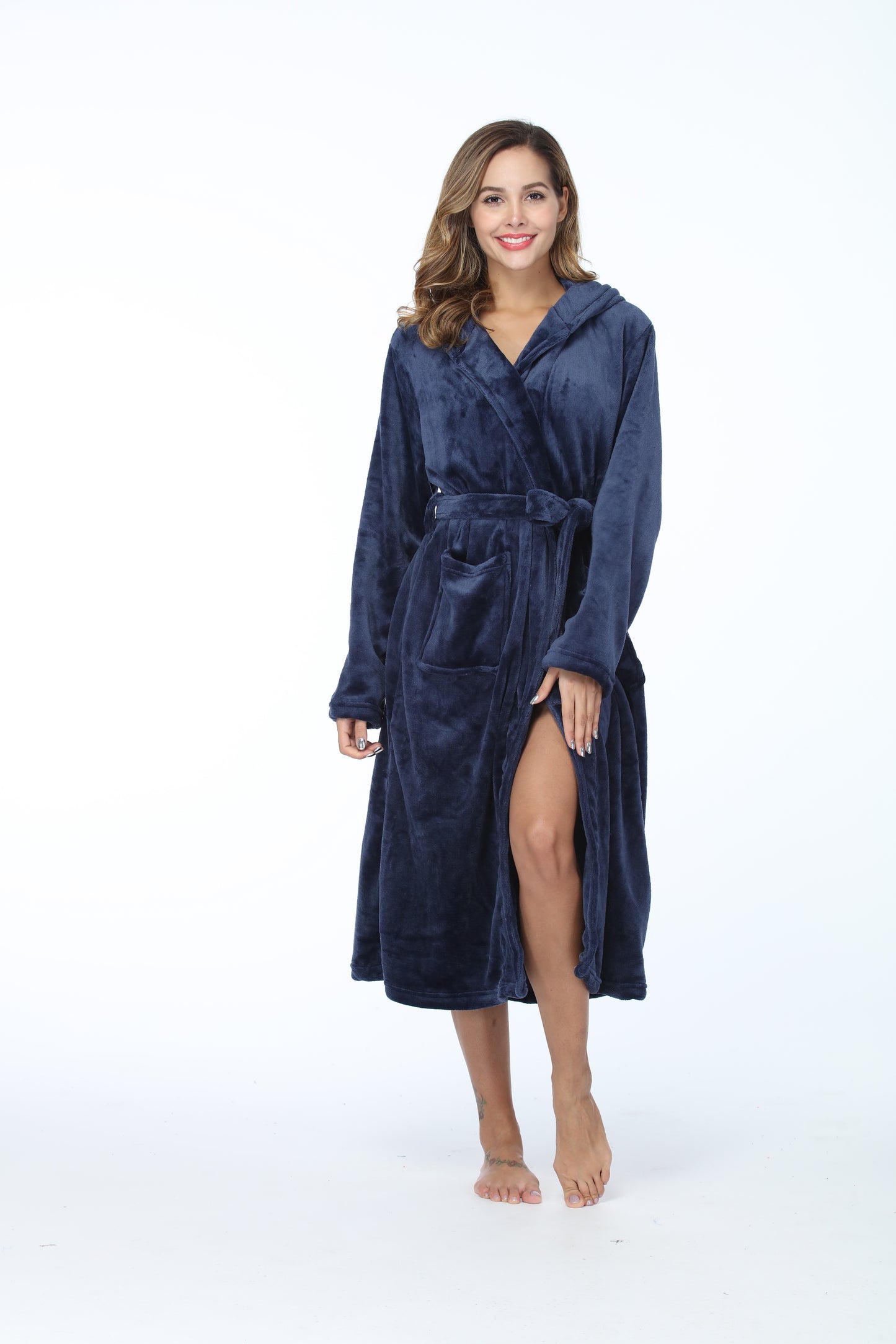 Thick Hooded Bathrobe With Pockets Fluffy Sleepwear For Men