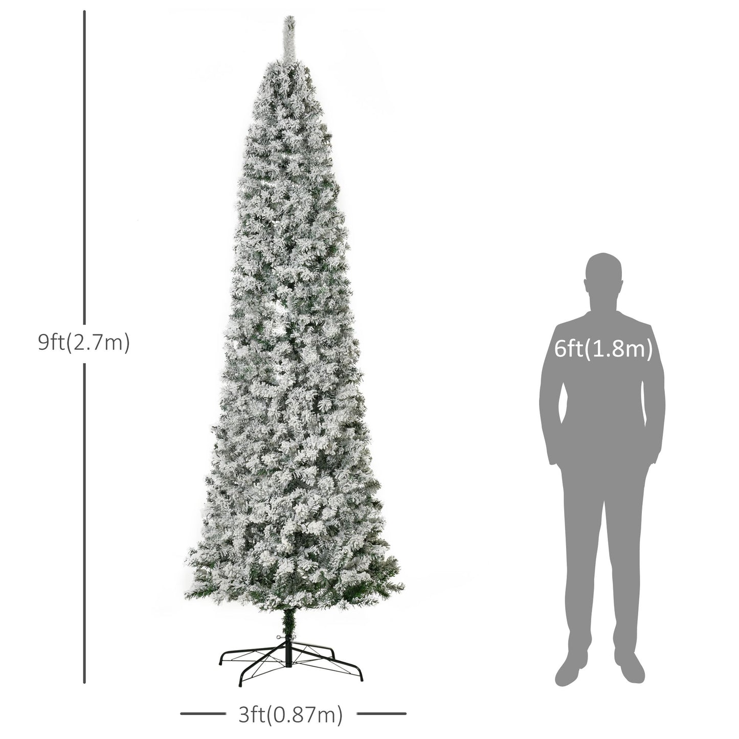 9 Feet Prelit Artificial Snow Flocked Pencil Christmas Tree