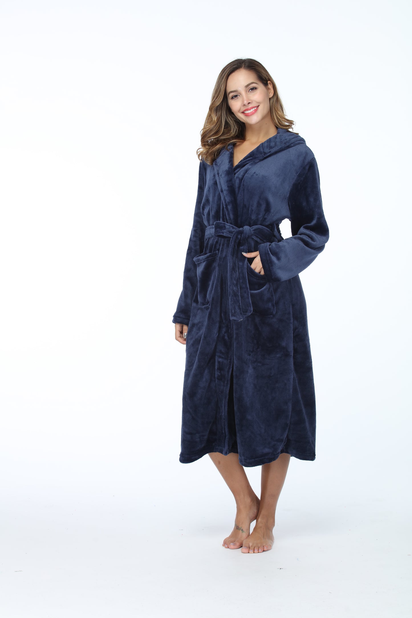 Thick Hooded Bathrobe With Pockets Fluffy Sleepwear For Men
