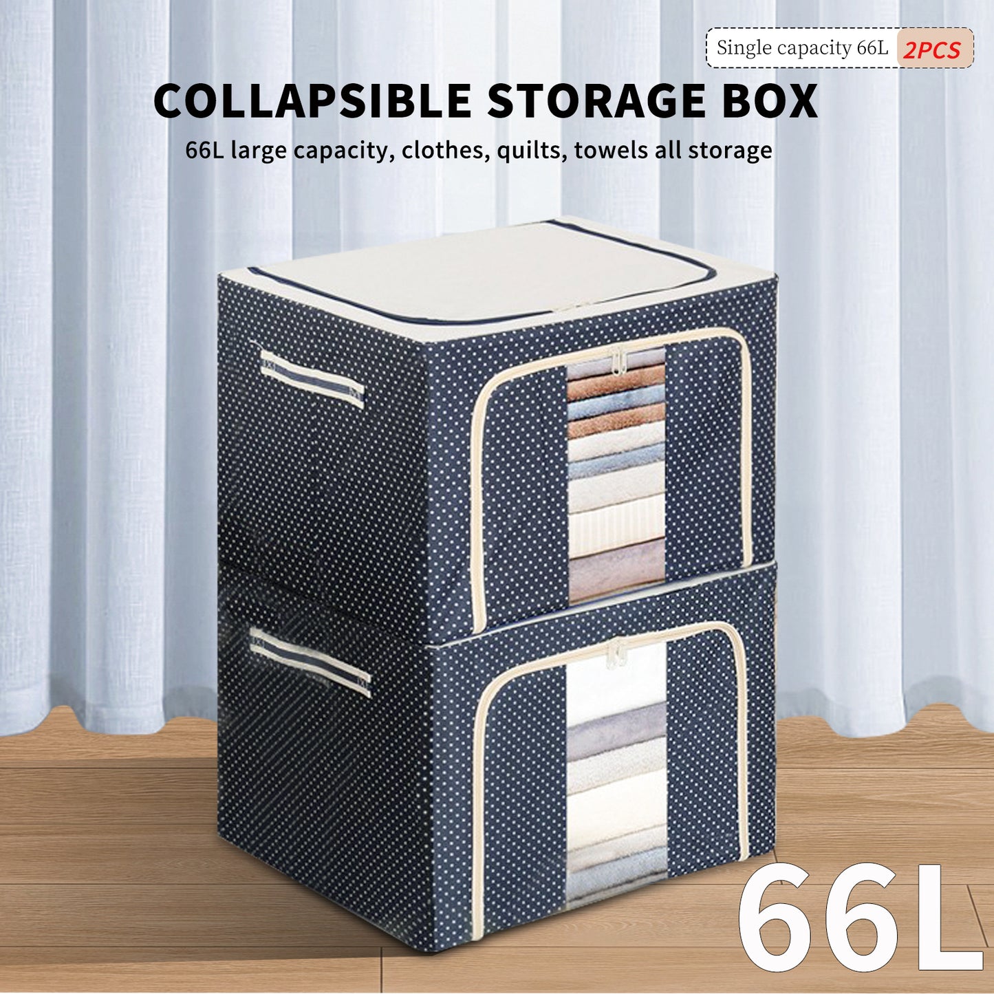 2PCS Foldable Oxford Cloth Storage Boxes  Large Capacity With Clear Window