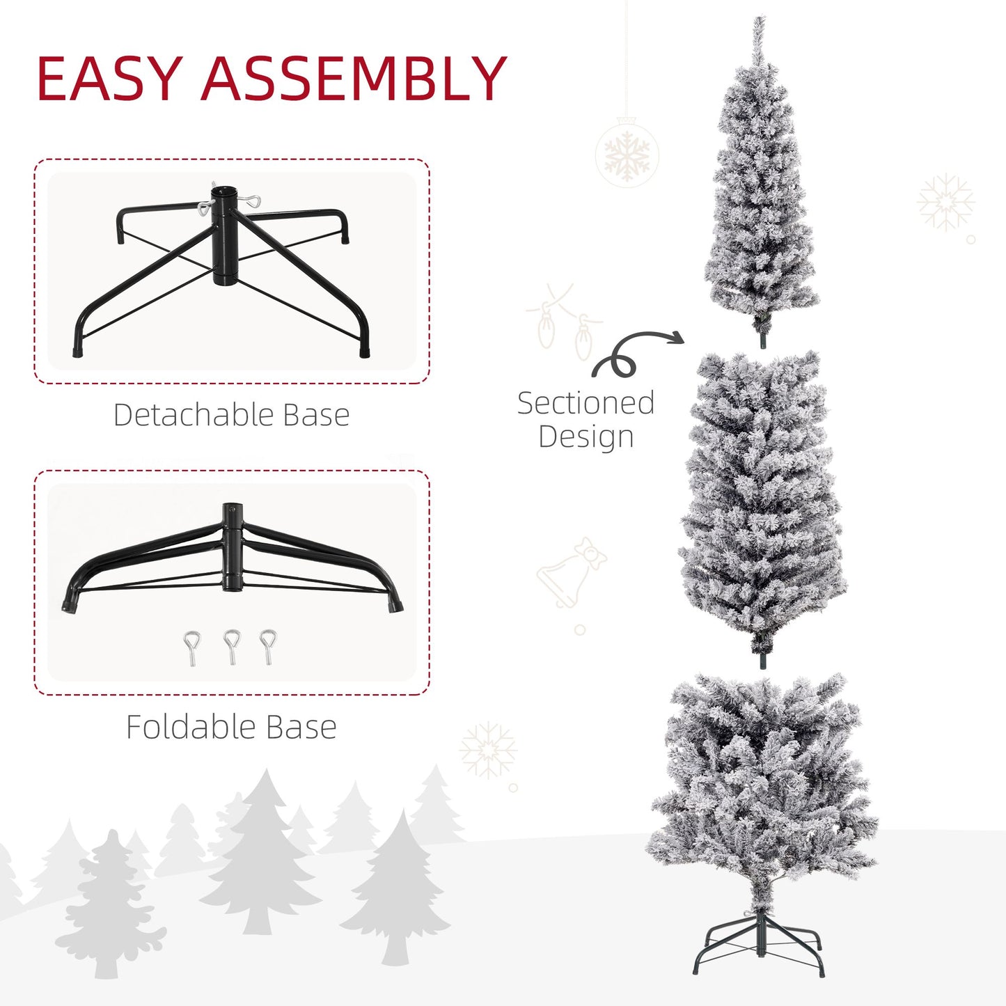 7.5ft Flocked Christmas Tree, Pencil Christmas Tree