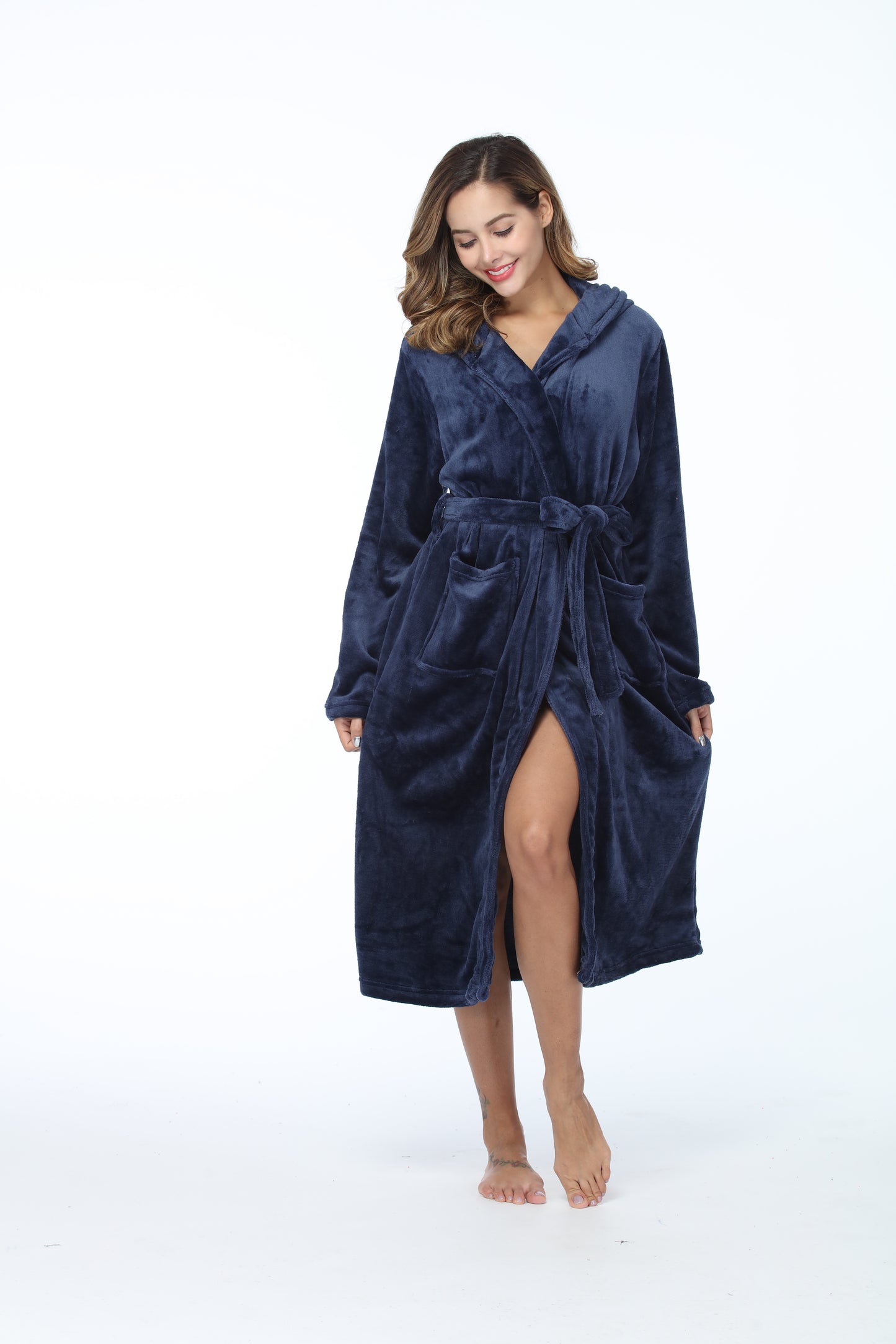Thick Hooded Bathrobe With Pockets Fluffy Sleepwear For Men