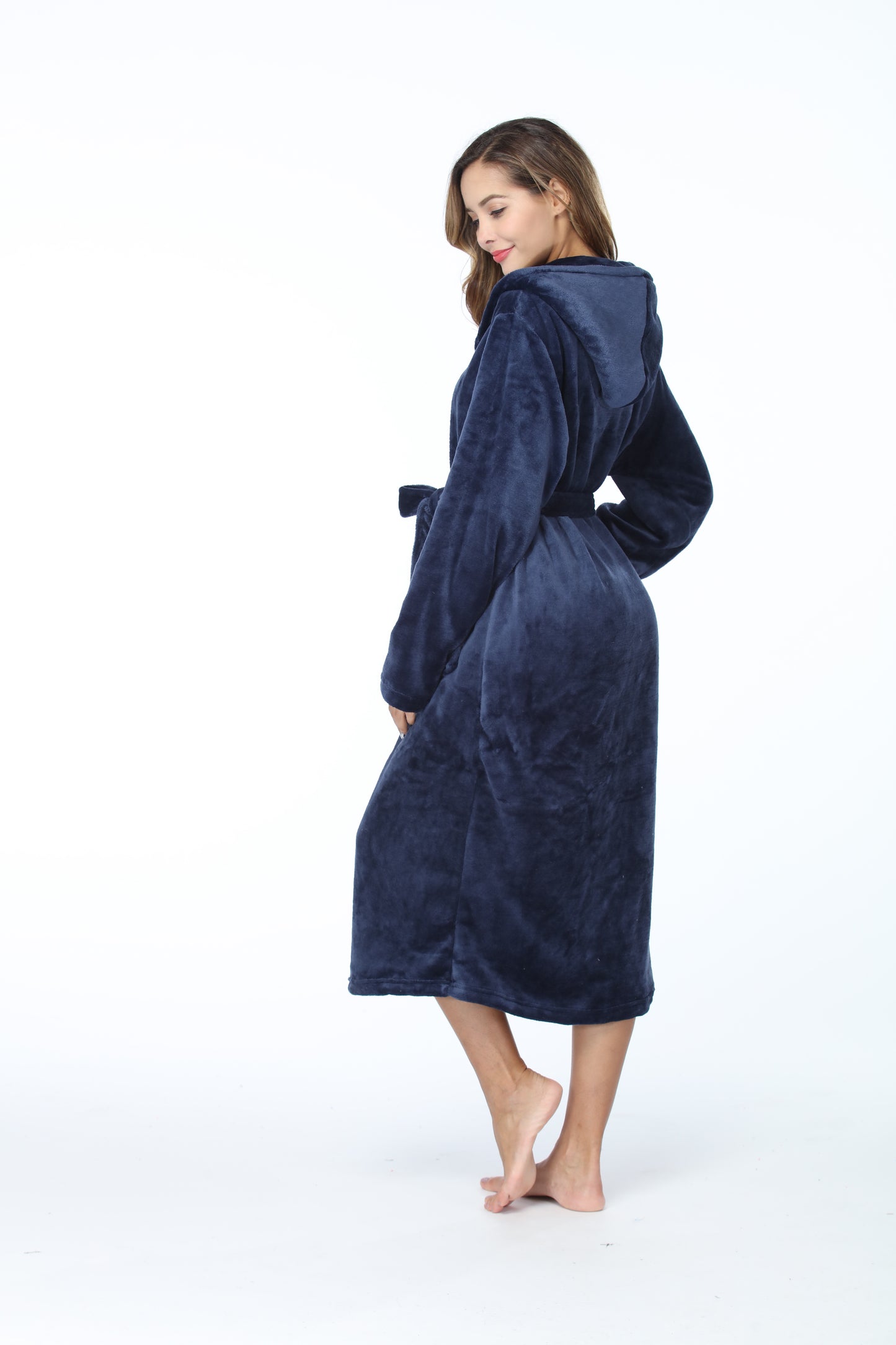 Thick Hooded Bathrobe With Pockets Fluffy Sleepwear For Men