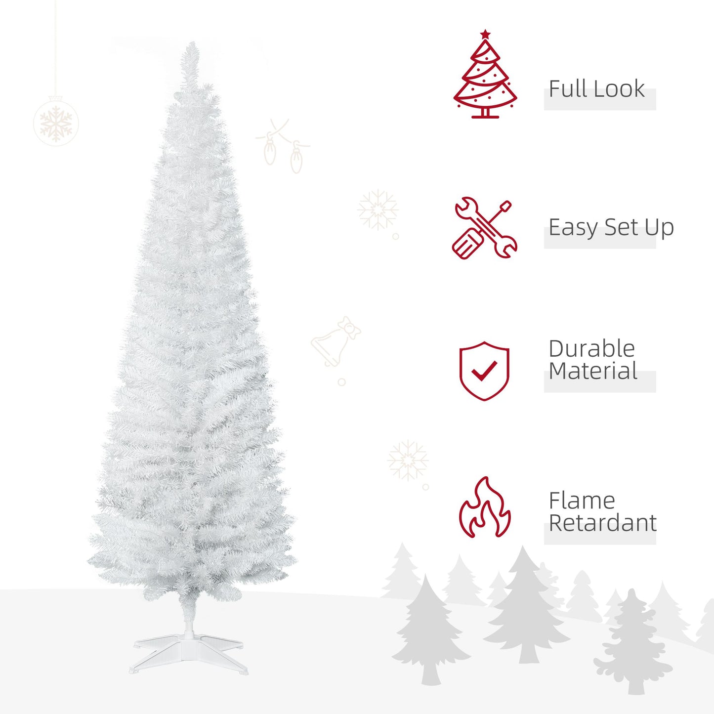6 FT Christmas Tree Classic Tree Holiday Indoor Decoration, With Stable Plastic Base, White