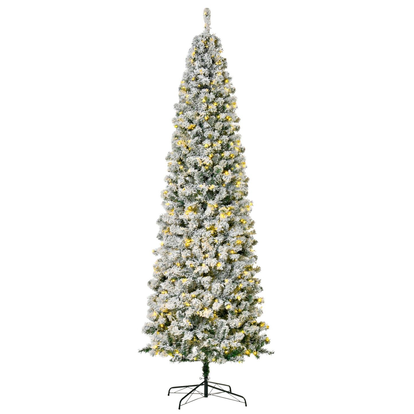 9 Feet Prelit Artificial Snow Flocked Pencil Christmas Tree